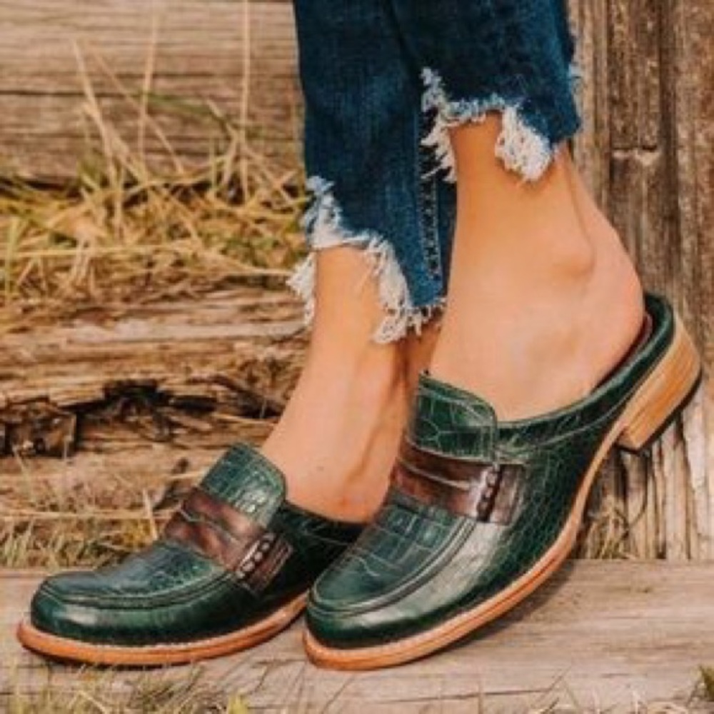 Free Bird by Steven Women’s 9 Green Croco Leather Mona Lisa Mules